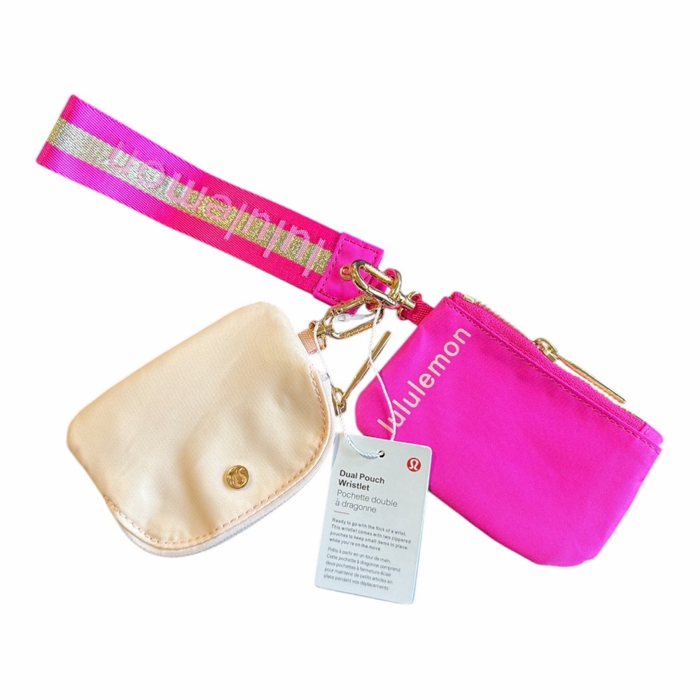 lululemon athletica hot pink and light pink Dual Pouch Wristlet